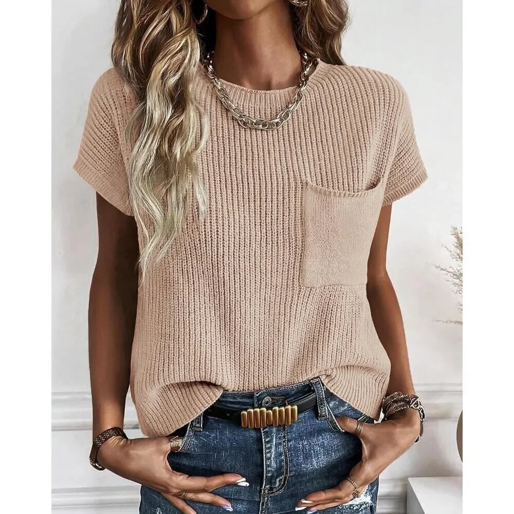 Spring Summer Short Sleeve Sweater for Women 2026 Casual Sweater Vest Cotton Kni